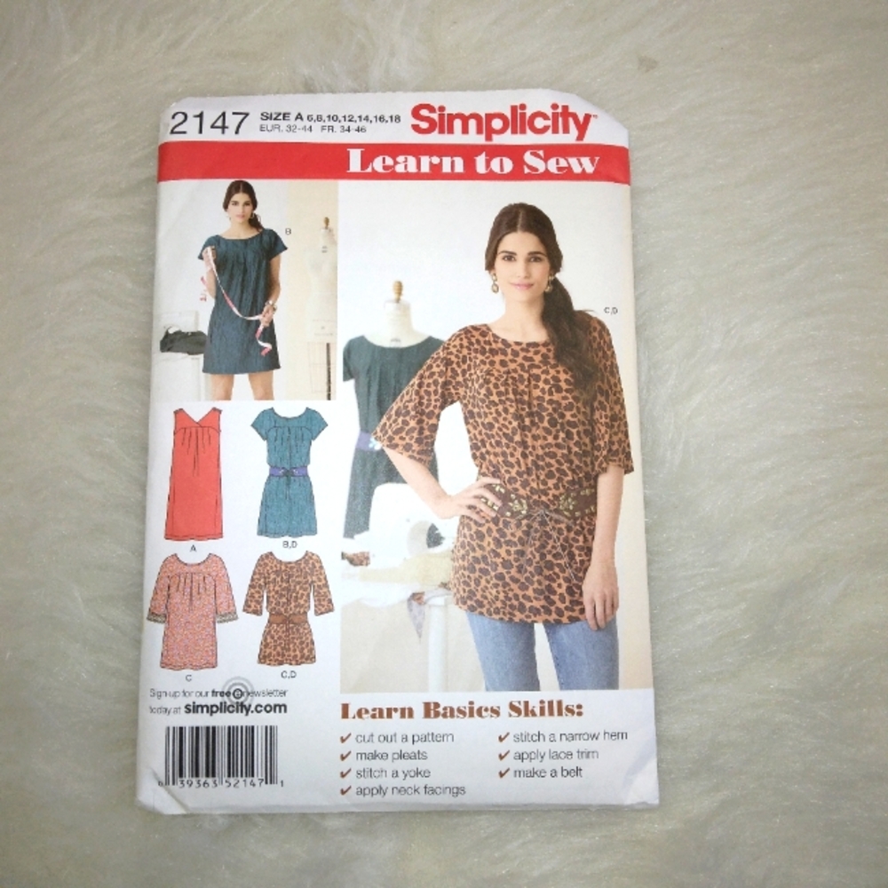 SIMPLICITY 2147 Sz 6-18 Learn to Sew mini-dress or tunic and clever belt